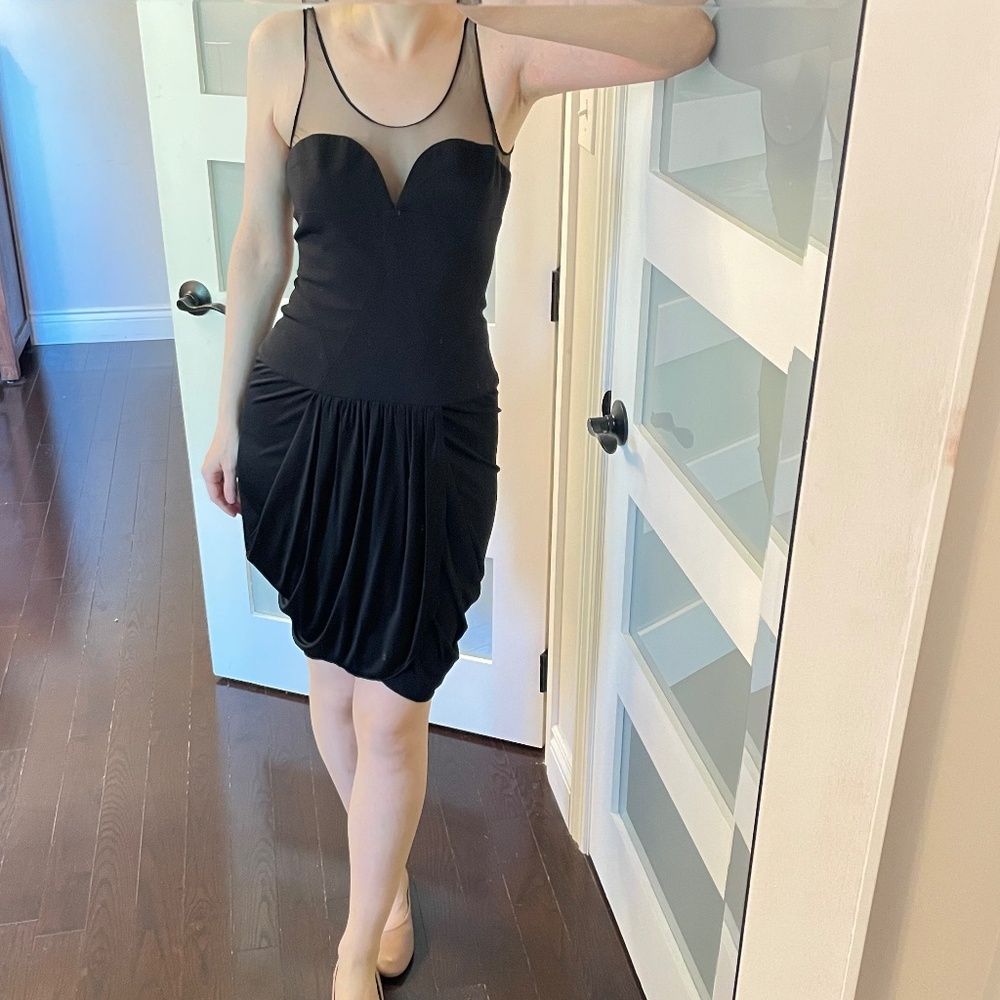 NWOT Doo.Ri New York Designer Draped Black and Mesh Dress - size 6